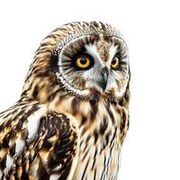 Short-eared owl isolated with white background photo