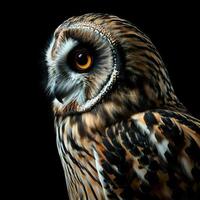 Short-eared Owl Isolated With Black Background photo
