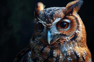 African Scops Owl isolated with black background photo