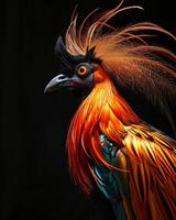 Mystic portrait of Greater bird of paradise isolated with black background photo