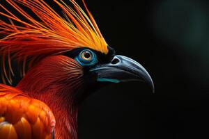 Mystic portrait of Greater bird of paradise isolated with black background photo