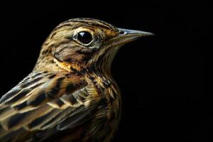 Mystic portrait of Richards Pipit standing isolated with black background photo