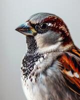 Mystic portrait of sparrow isolated with white background photo