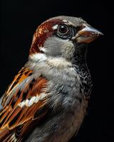 Mystic Portrait of Sparrow isolated with black background photo