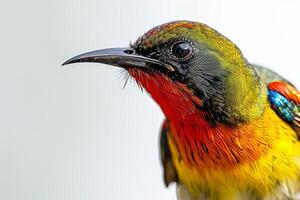 Mystic portrait of Olive-backed Sunbird isolated with white background photo