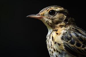A close up of a bird with a black background photo