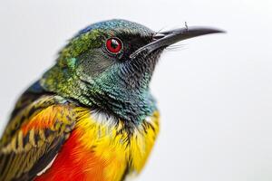 Mystic portrait of Olive-backed Sunbird isolated with white background photo