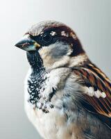 Mystic portrait of sparrow isolated with white background photo