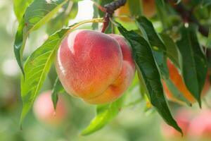 Peaches on a tree photo