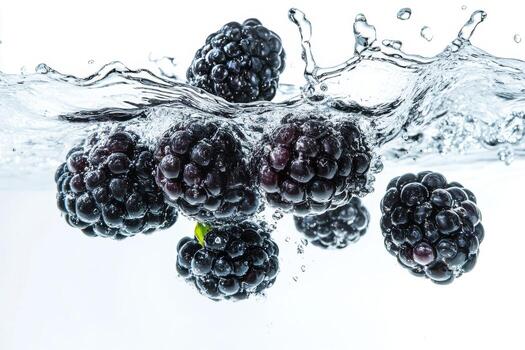 Blackberries in water with splash photo