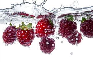 Raspberries in water photo