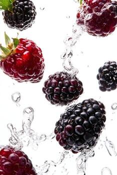Blackberries are being splashed with water photo