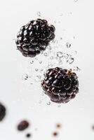 Blackberries are being splashed with water photo