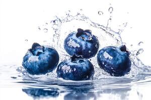 Blueberries are splashing into the water photo