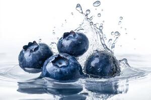 Blueberries are splashing into the water photo