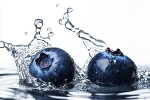 Two blueberries are splashing into the water photo