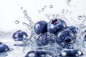 Blueberries are splashing into the water photo