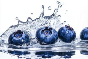 Blueberries splash in water photo