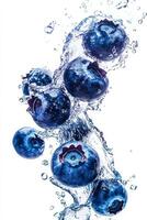 Blueberries in water splash on white background photo
