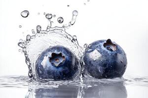 Blueberries splash in water photo