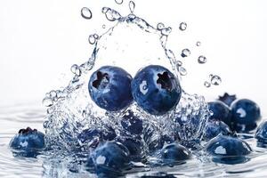 Blueberries are splashing into the water photo
