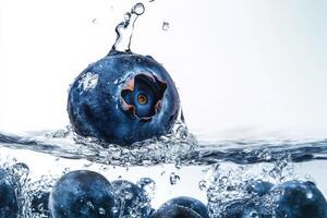 Blueberries in water with splash photo