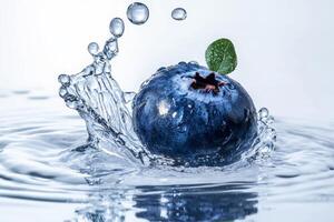 Blueberry falling into water with splash photo