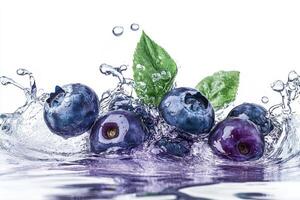 Blueberries splash in water photo
