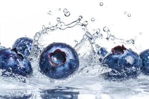 Blueberries are splashing into the water photo