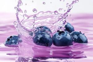 Blueberries splash in water photo