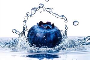 Blueberry splash with water on white background photo