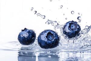 Blueberries splash in water photo