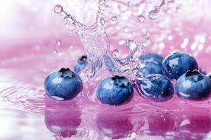 Blueberries are splashing into the water photo