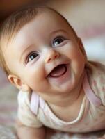 A baby is smiling and laughing photo