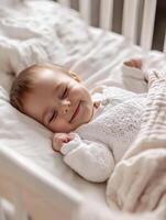 A baby is sleeping in a crib photo