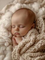 A baby sleeping on a blanket in a white blanket photo