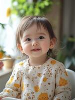 A baby girl sitting in a high chair photo