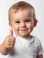 A baby with a thumbs up sign photo