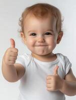 A baby with a thumbs up sign photo