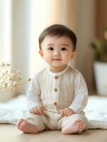 A baby sitting on the floor in a room photo