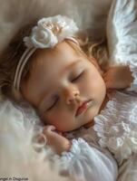 A baby girl is sleeping with her eyes closed photo