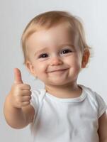 A baby is giving the thumbs up sign photo