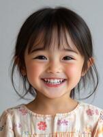 A little girl with long hair smiling photo