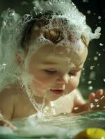 A baby is playing in the water photo