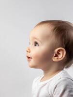 A baby is looking up at something photo