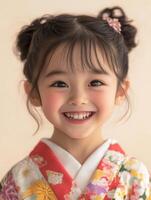 A little girl in a kimono smiling photo
