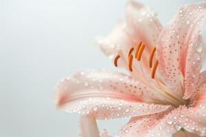 A pink lily with water droplets on it photo