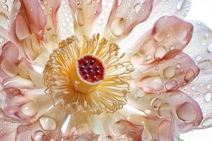 A close up of a flower with water droplets on it photo