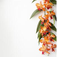 Orange orchids on white background photo