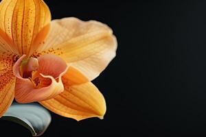 Orange orchid on black background photo